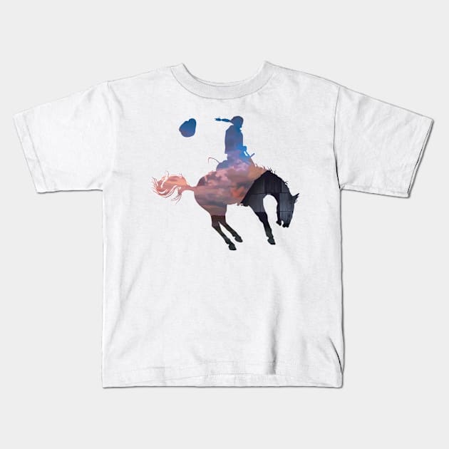 Bronco Rider 2: Farm Sunset Kids T-Shirt by ziafrazier